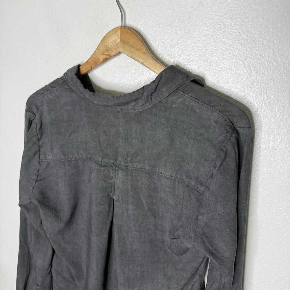 Side Stitch Gray Long Roll Tab Sleeve Tencel Popover Minimalist Womens Small - Picture 6 of 12
